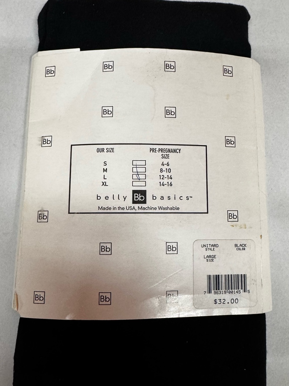 BELLY BASICS UNITARD PREGNANCY SURVIVAL KIT BLACK SIZE LARGE